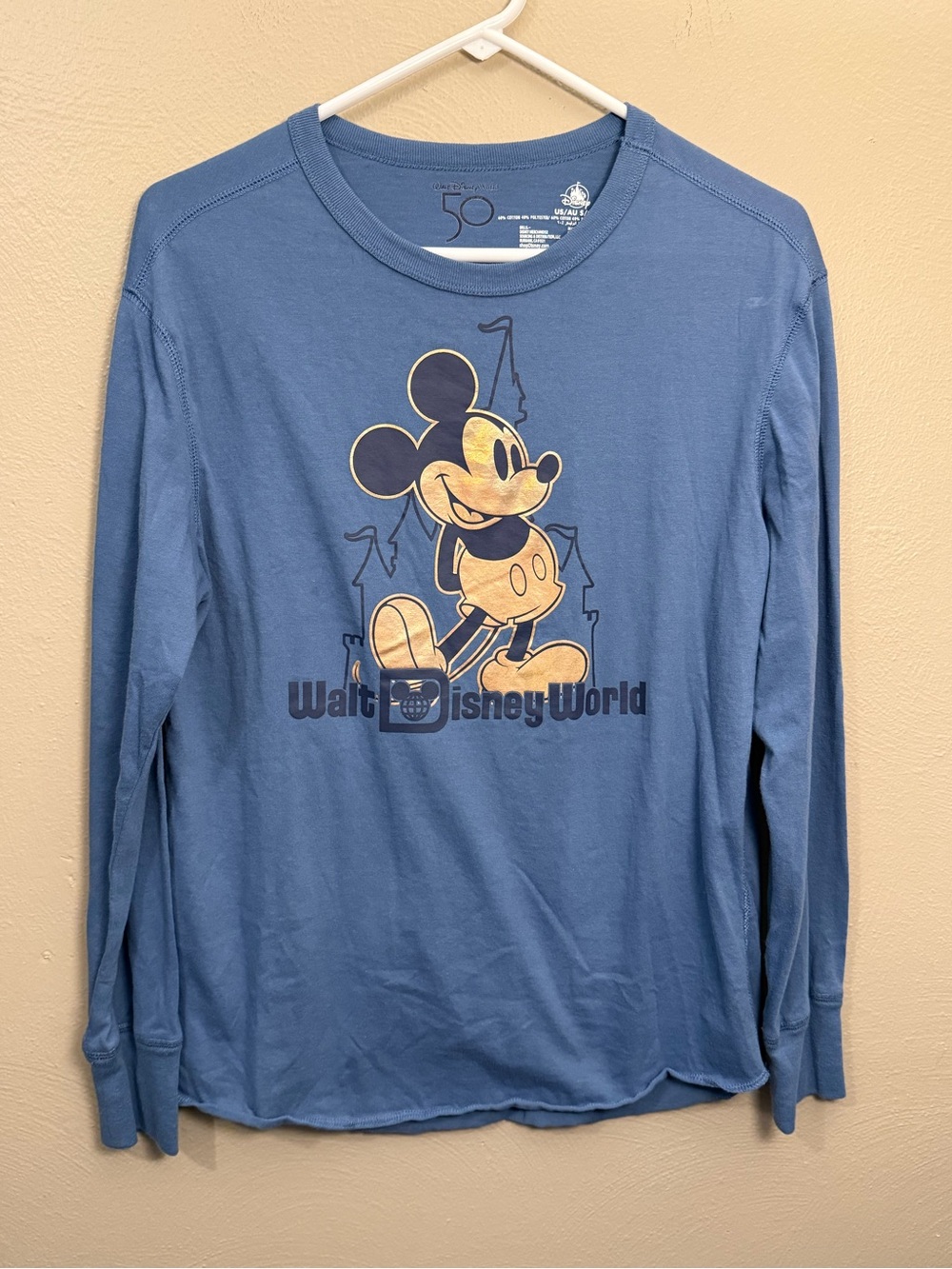Disney World 50th Anniversary Mickey EARidescent Blue & Gold shirt size small